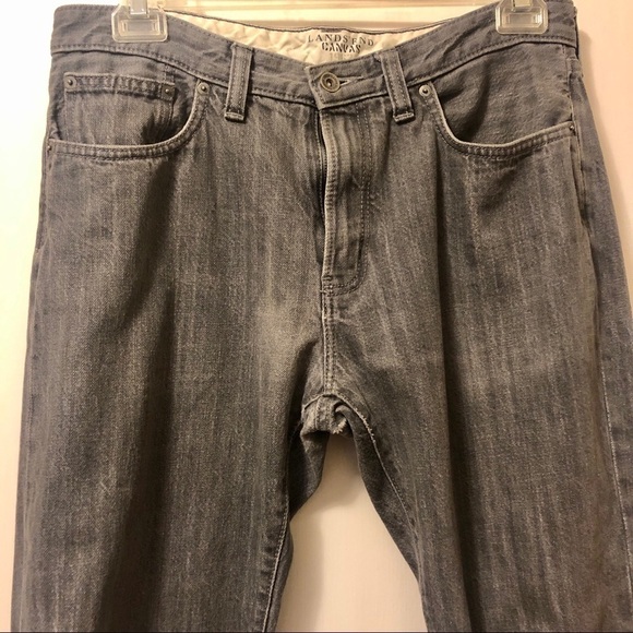 Lands' End Canvas Jeans Men's Grey Slim Fit  W 34  L 32 1963 Distressed Denim - Picture 4 of 15